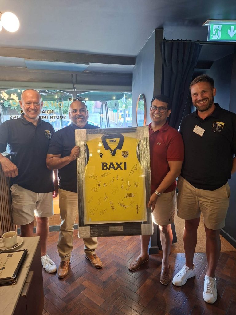 A signed Oxford United shirt presented at the Cherry Picked Residential charity evening in aid of the Joey Beauchamp Foundation, July 2026