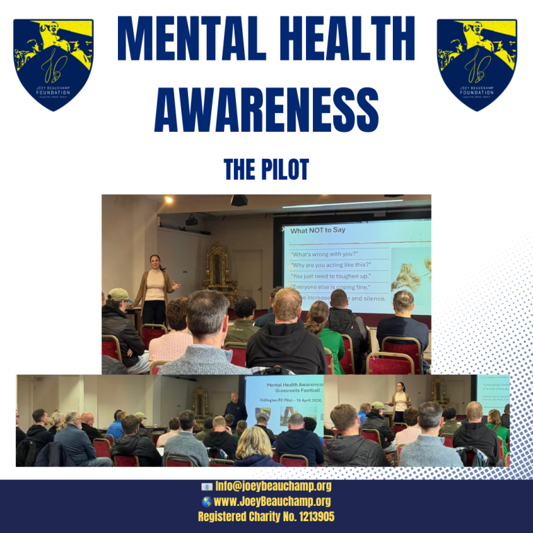 Coaches and volunteers at the Joey Beauchamp Foundation mental health awareness pilot at Kidlington Football Club, April 2026